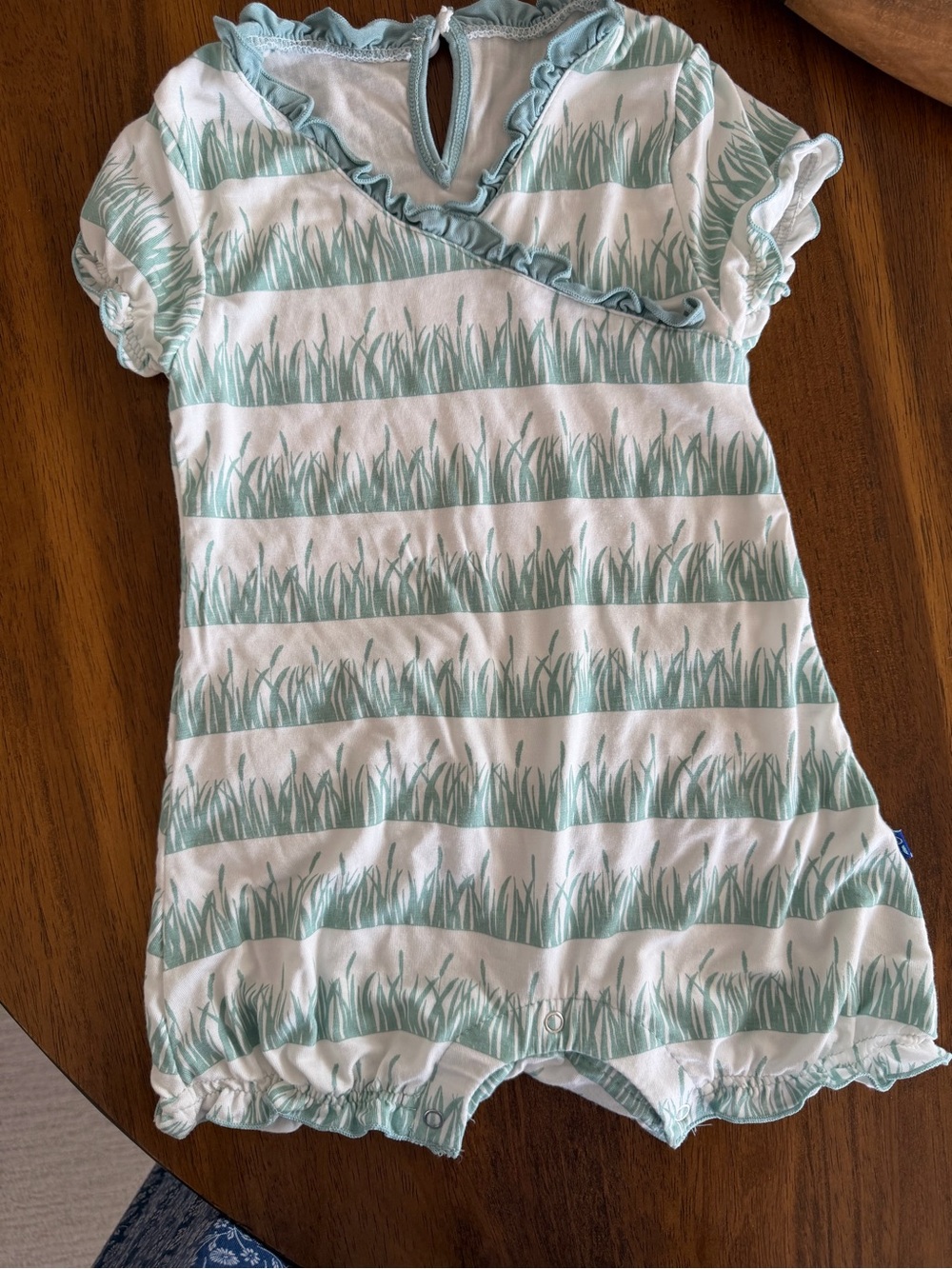 Kickee Pants Print Ruffle Romper in Natural Grass